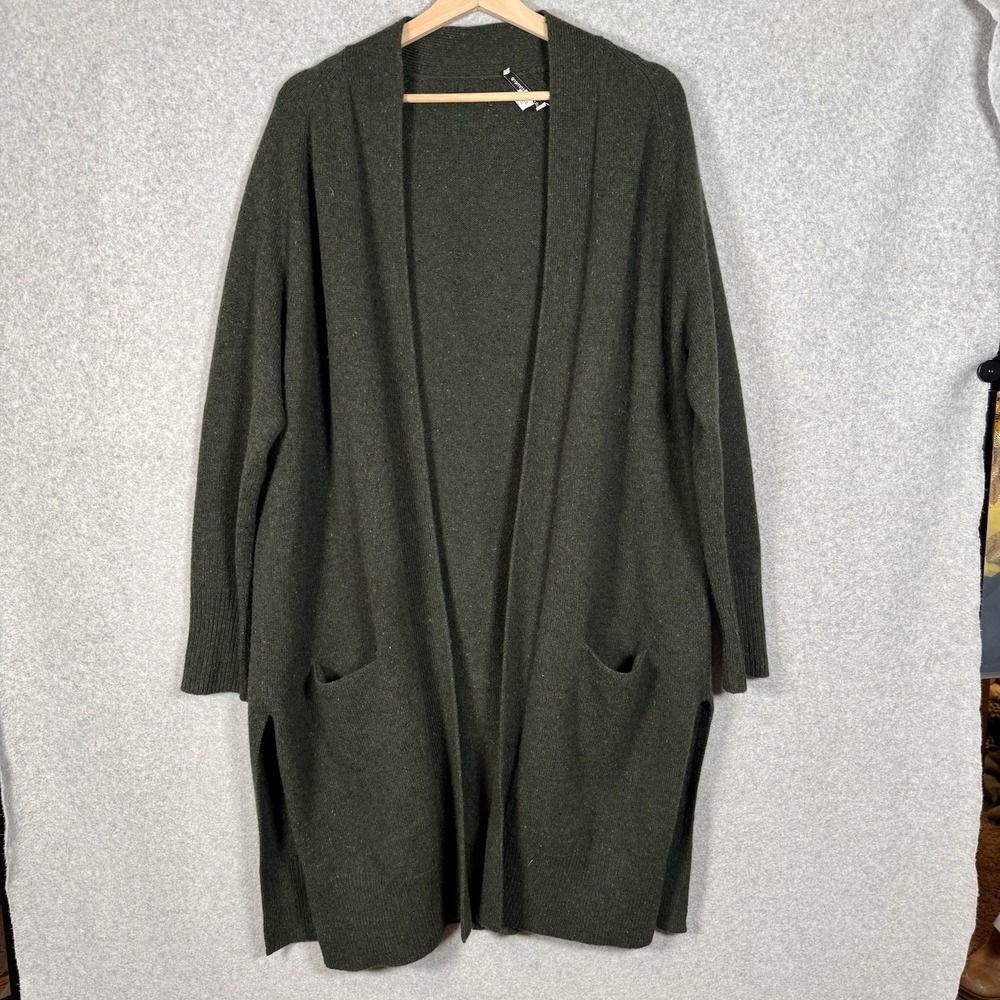 Autumn Cashmere Cardigan Womens Medium Green Marled Knit 100% Pure Sweater